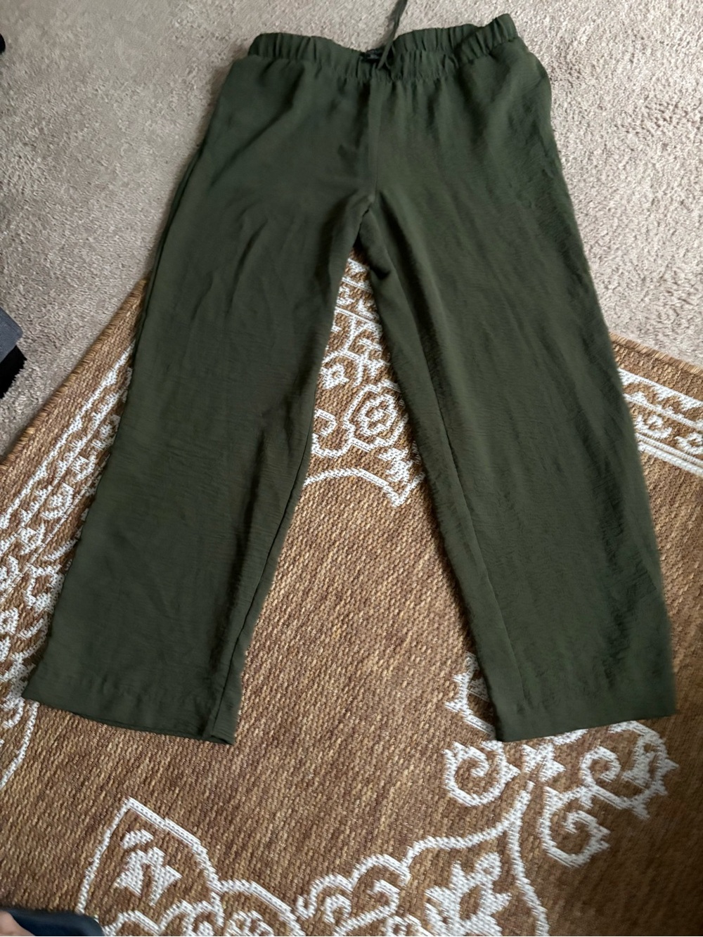 Rachel Zoe Pants Womens Large Green Crinkle Wide Leg Pull On Rayon